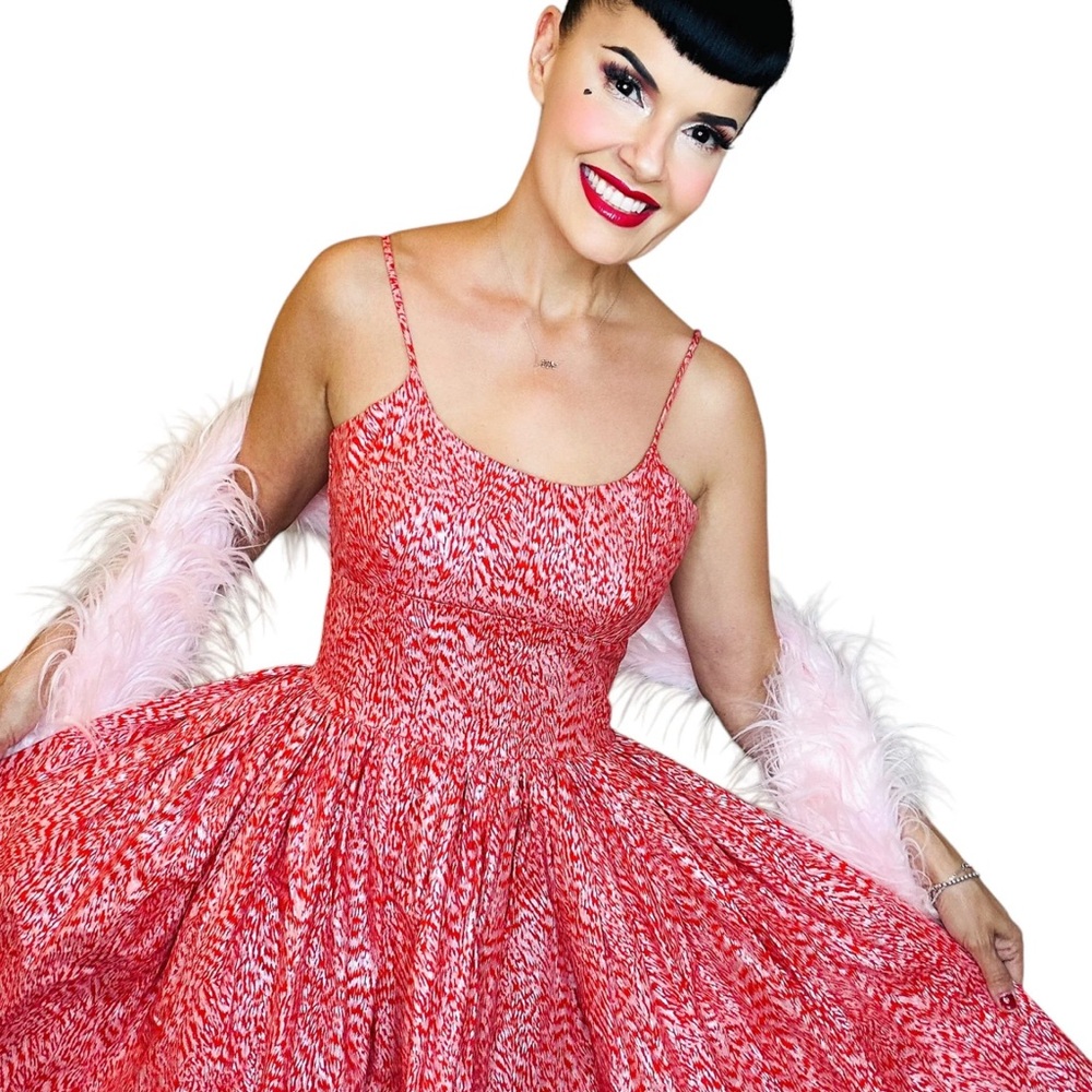 Bernie Dexter Floral Chelsea tinsel red and silver dress XL